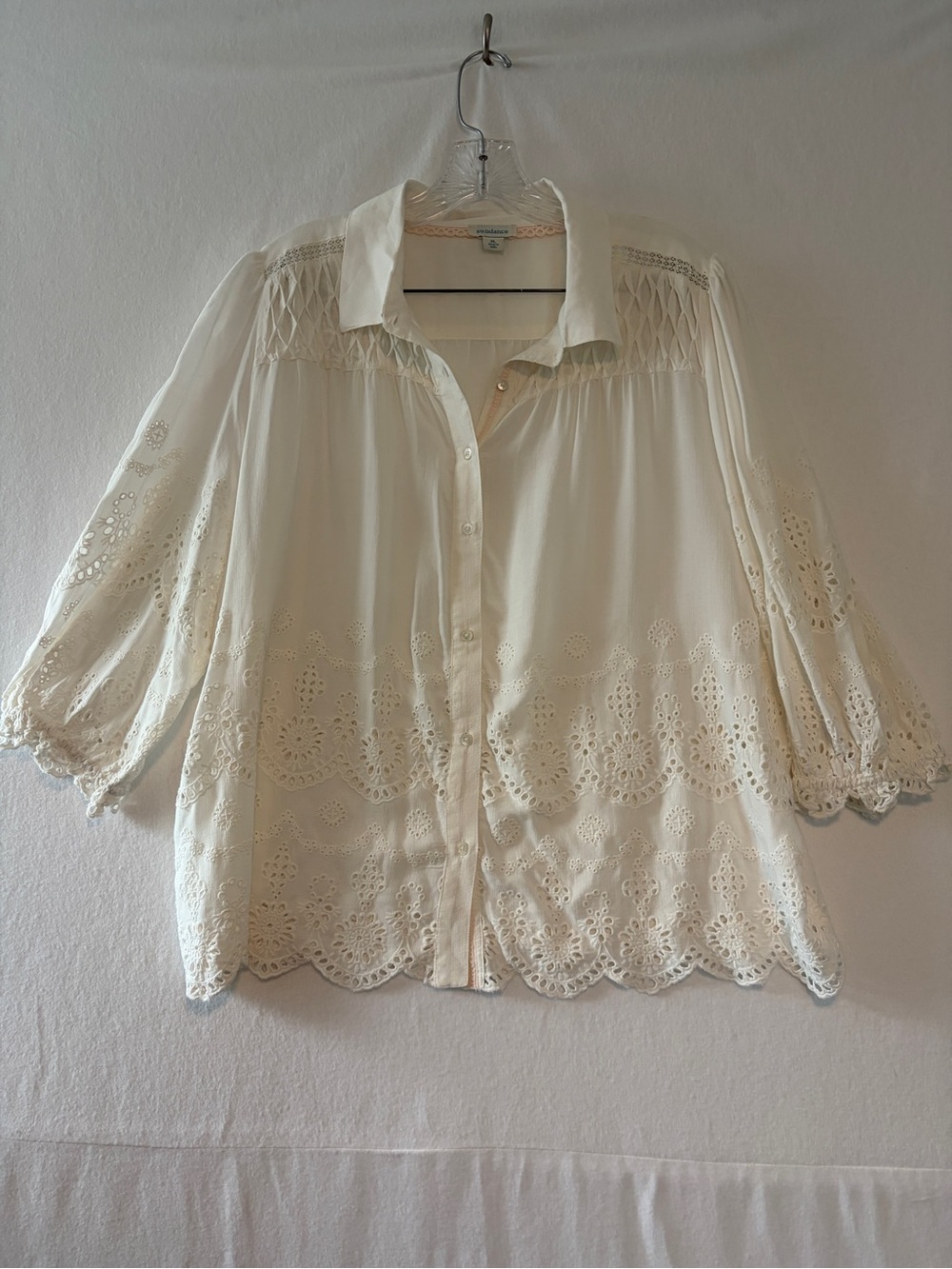 Sundance Cream Eyelet Button-Down Blouse